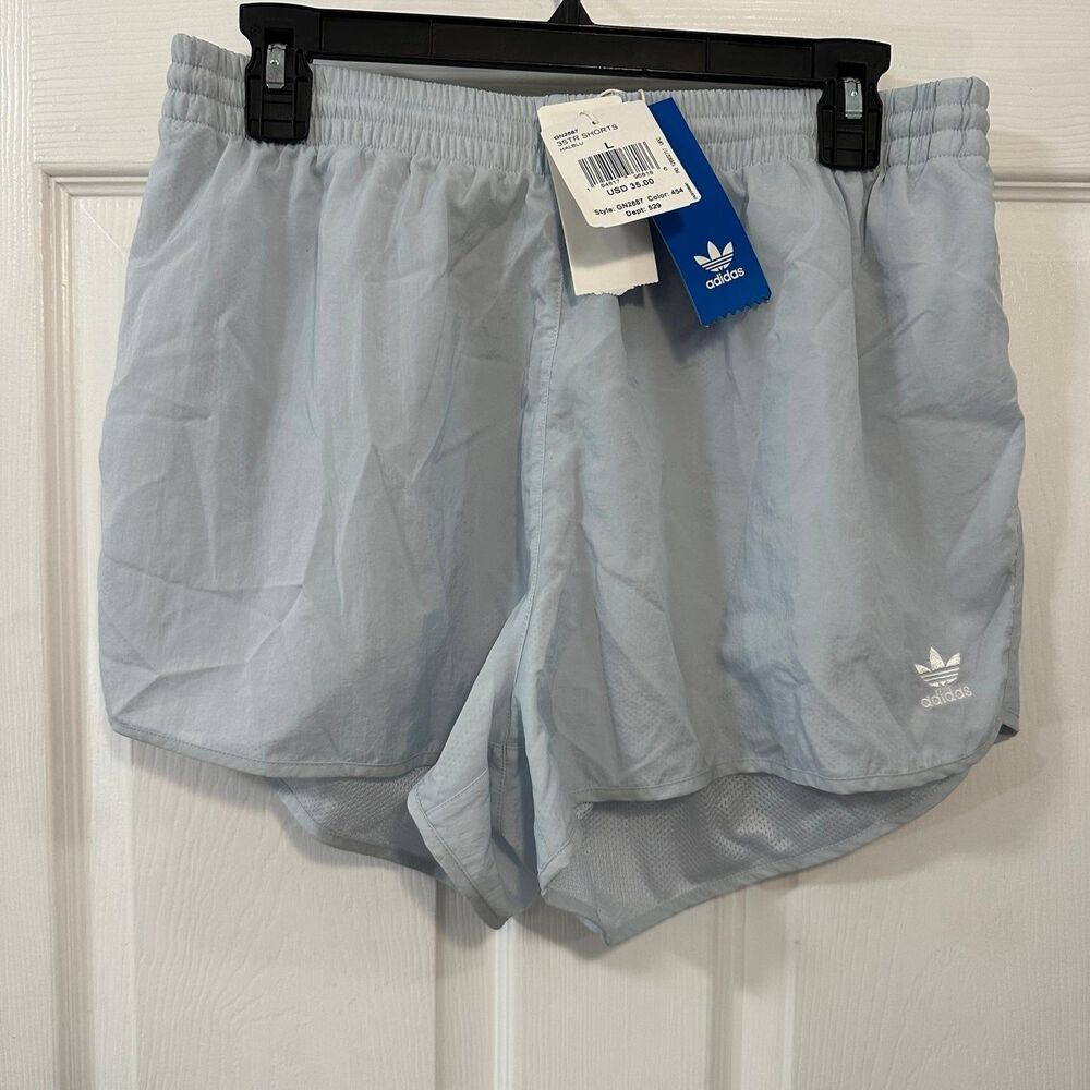 Adidas Originals 3 Stripe Athletic Shorts Halo NWT Blue GN2887 Women's Large